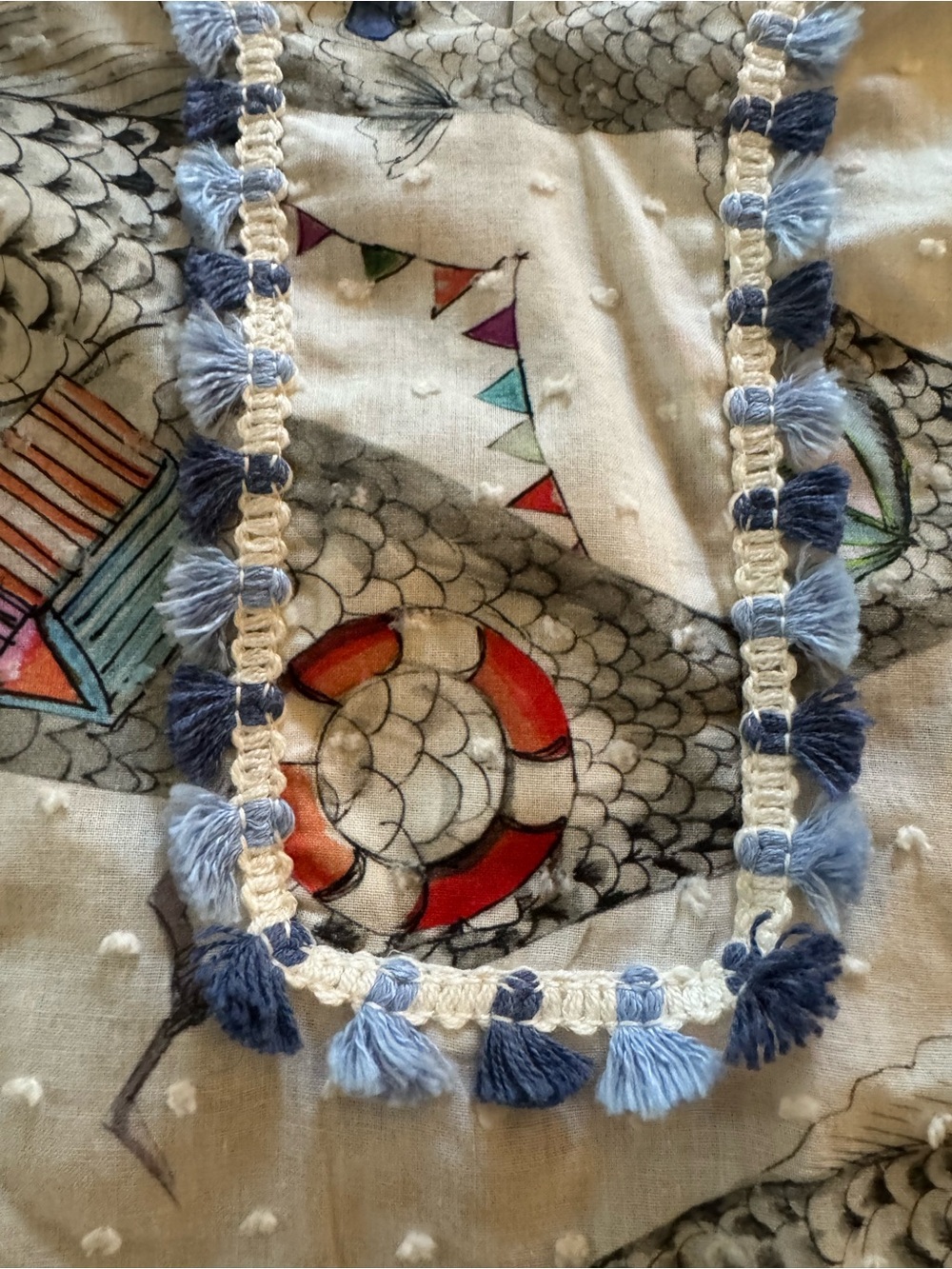 Vilagallo Cream Fish-Print Swim dress Tunic with Blue Trim - Picture 6 of 8